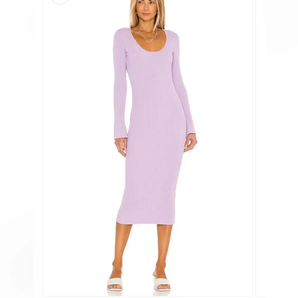 LPA Salvatore Dress in Lilac Ribbed Knit Midi size Medium - Picture 8 of 8